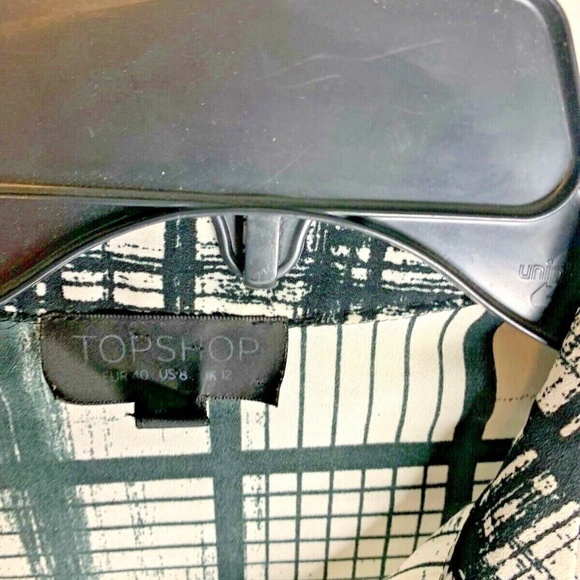 Top Shop TOPSHOP Womens Sz 8 Black White Long Sleeve Shirt Button Up Top 100% Po - Picture 2 of 3